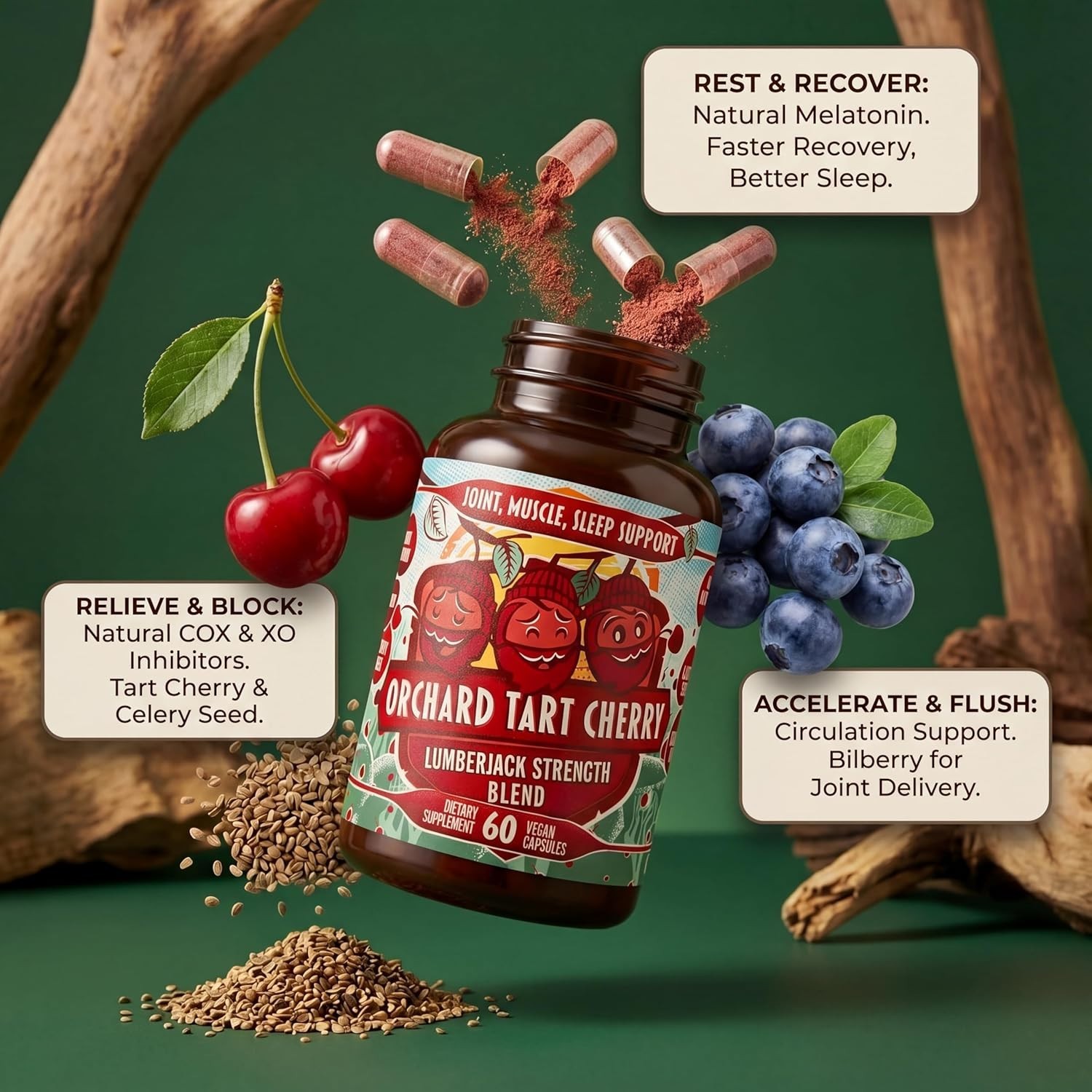 Orchard Tart Cherry Capsules – 90 Count for Joint Health & Recovery