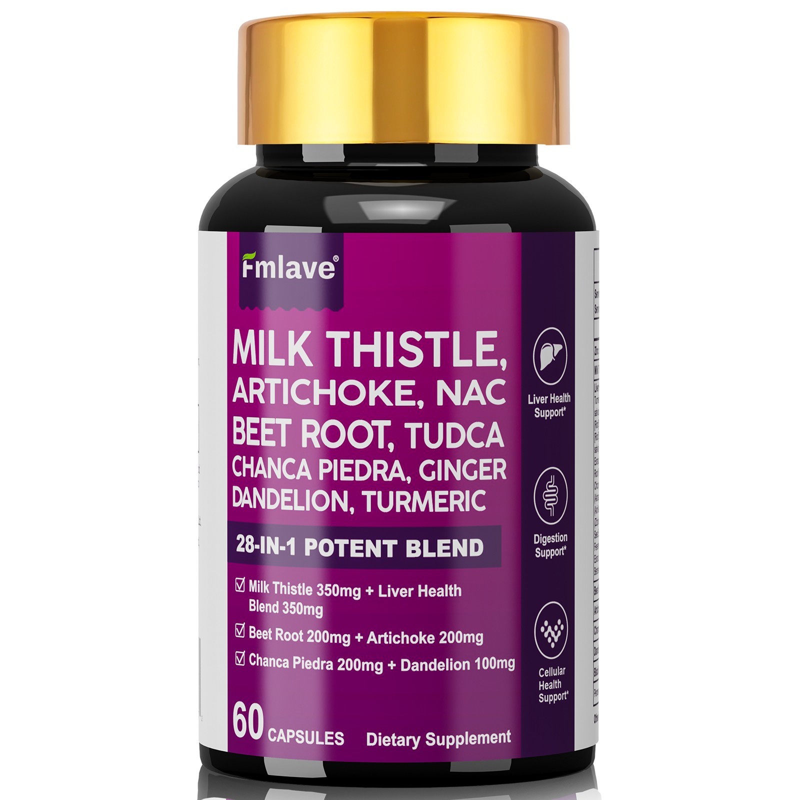 NAC Dandelion TUDCA 60ct Liver Detox Milk Thistle Beet Root Zinc Turmeric Ginger
