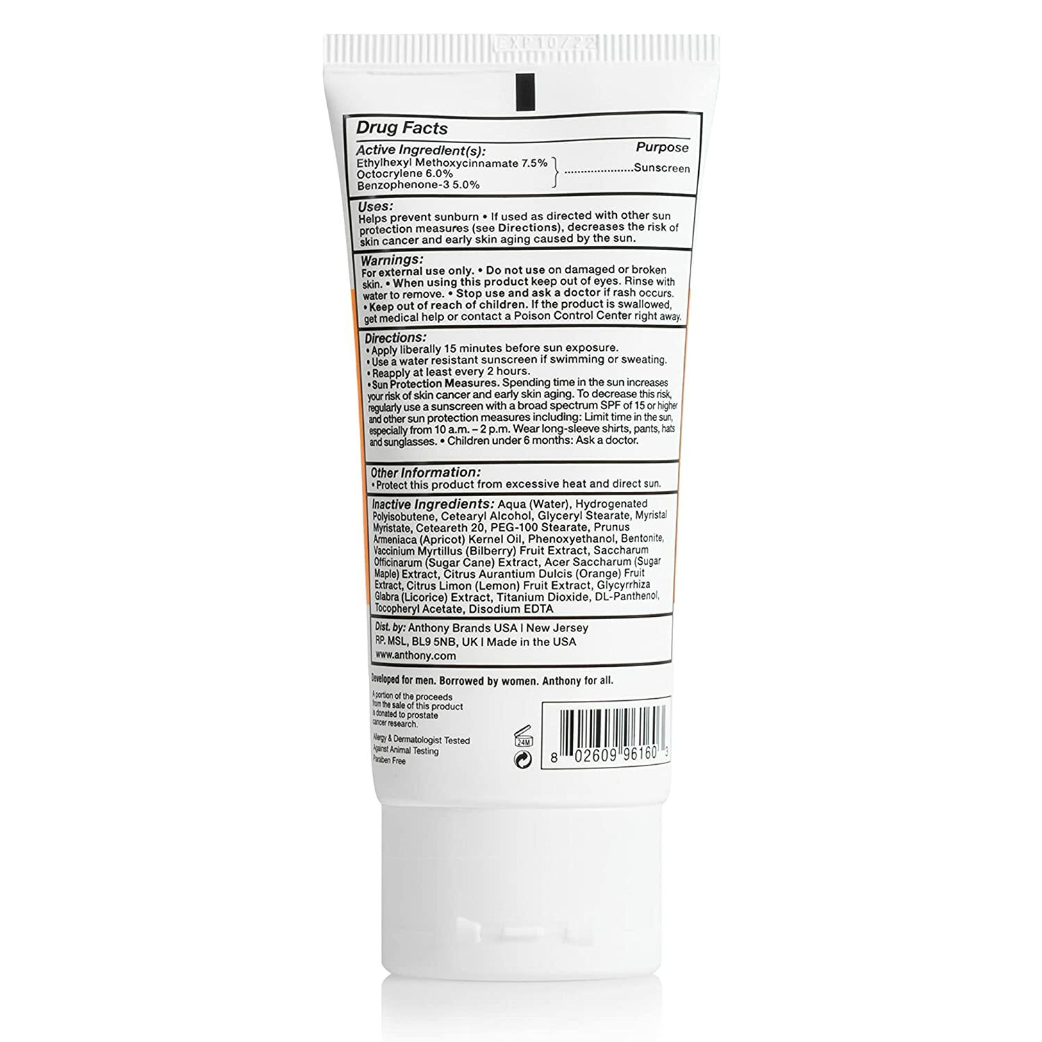 Anthony Day Cream SPF 30, 3 Fl Oz, Contains Squalane, Glycerin, Soy and Vitamin