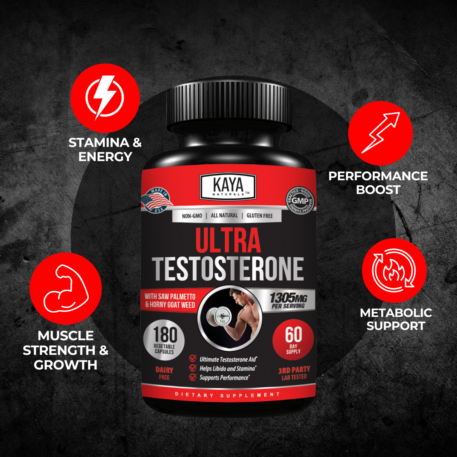Natural Testosterone Booster 180ct Increase Male Energy Improve Muscle Strength