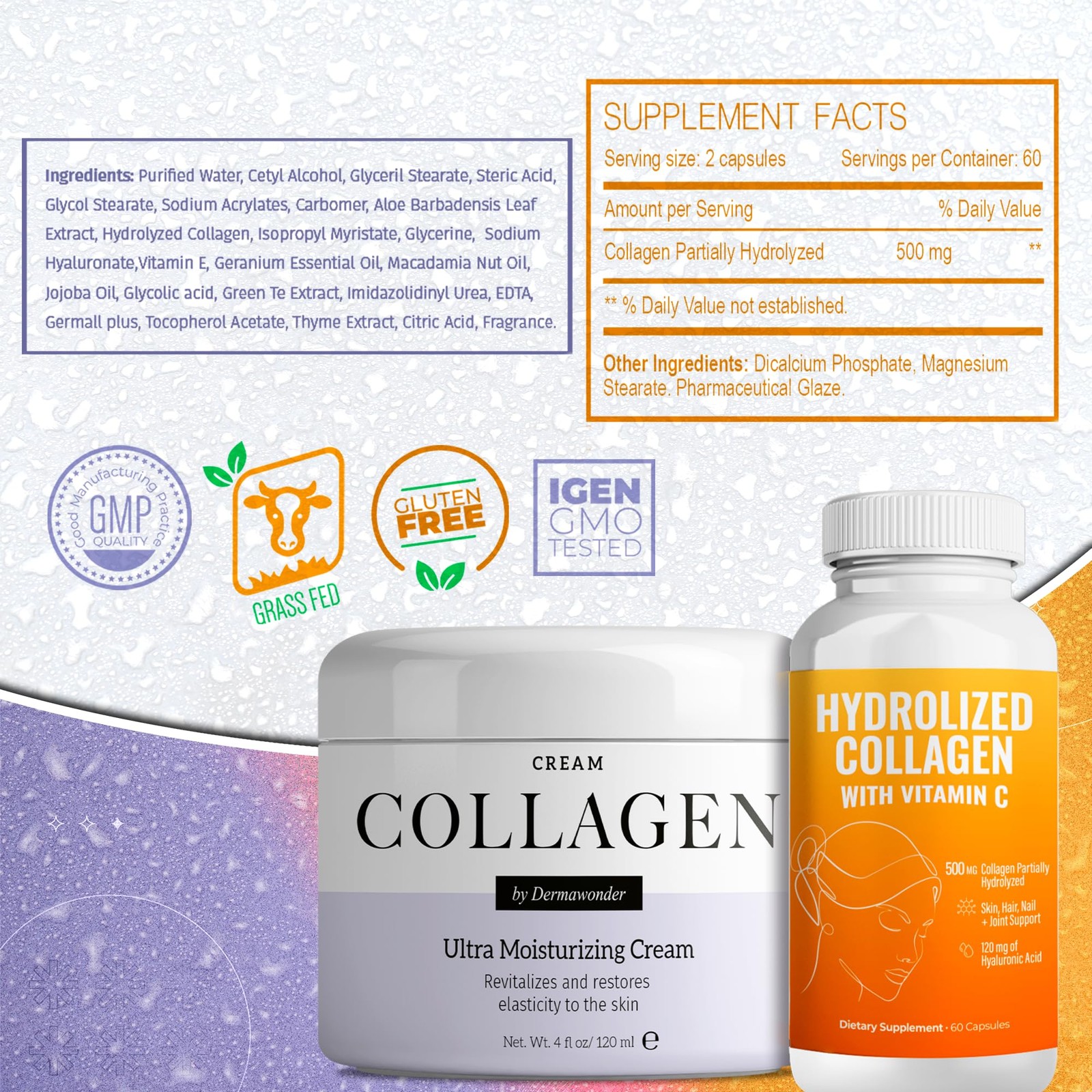 AURA VITAMINS Ultra Collagen Pack | Hydrolyzed Collagen with Vitamin C 500mg 60C