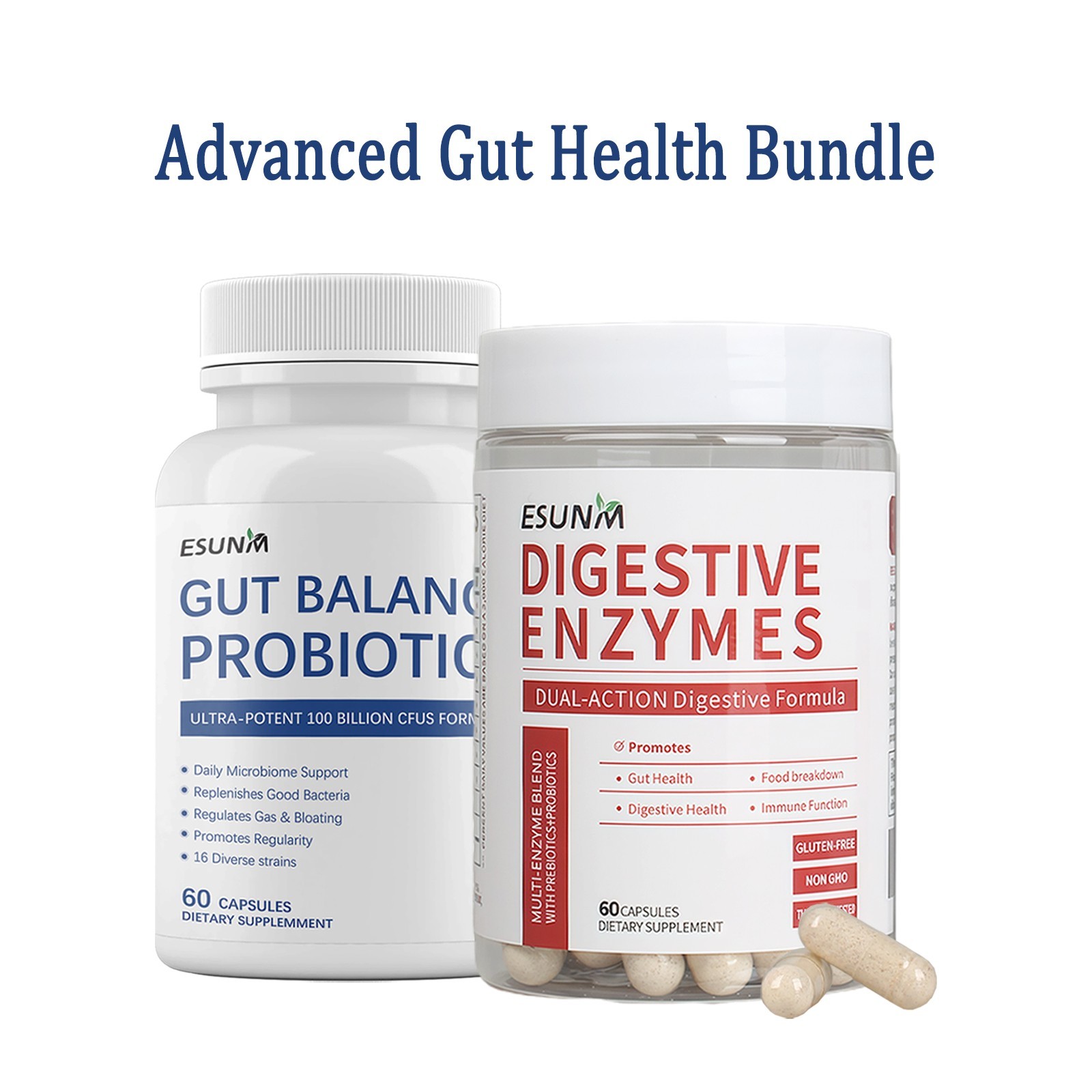 Gut Health Bundle Probiotics Enzymes Immune Support Regularity Non-GMO