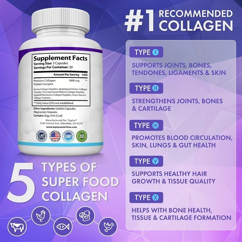 Premium Collagen Peptides 1800 MG Hydrolyzed Anti-Aging – Types I,II,III,V,X