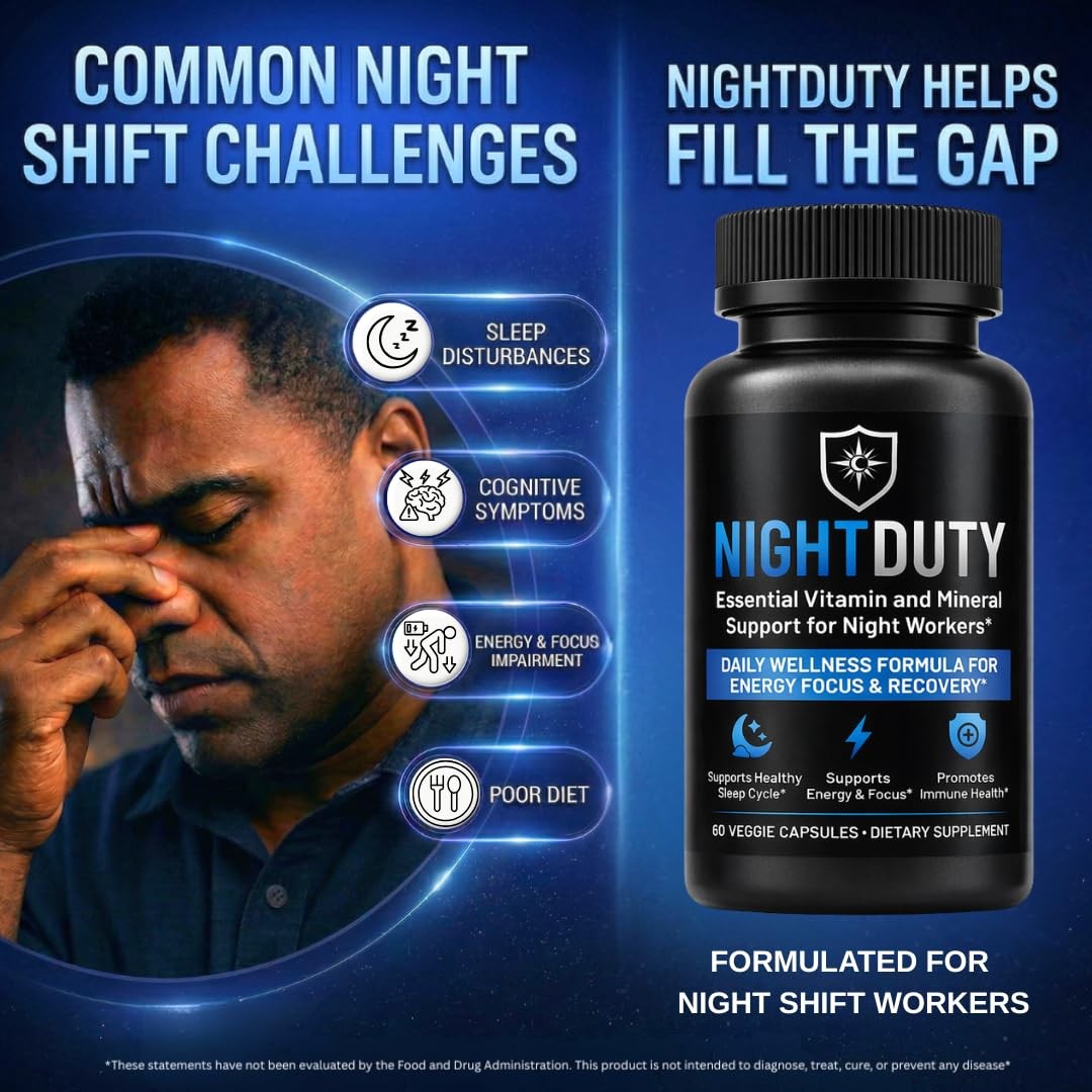 NIGHTDUTY Night Shift Essentials Multivitamin for 60 Count (Pack of 1)
