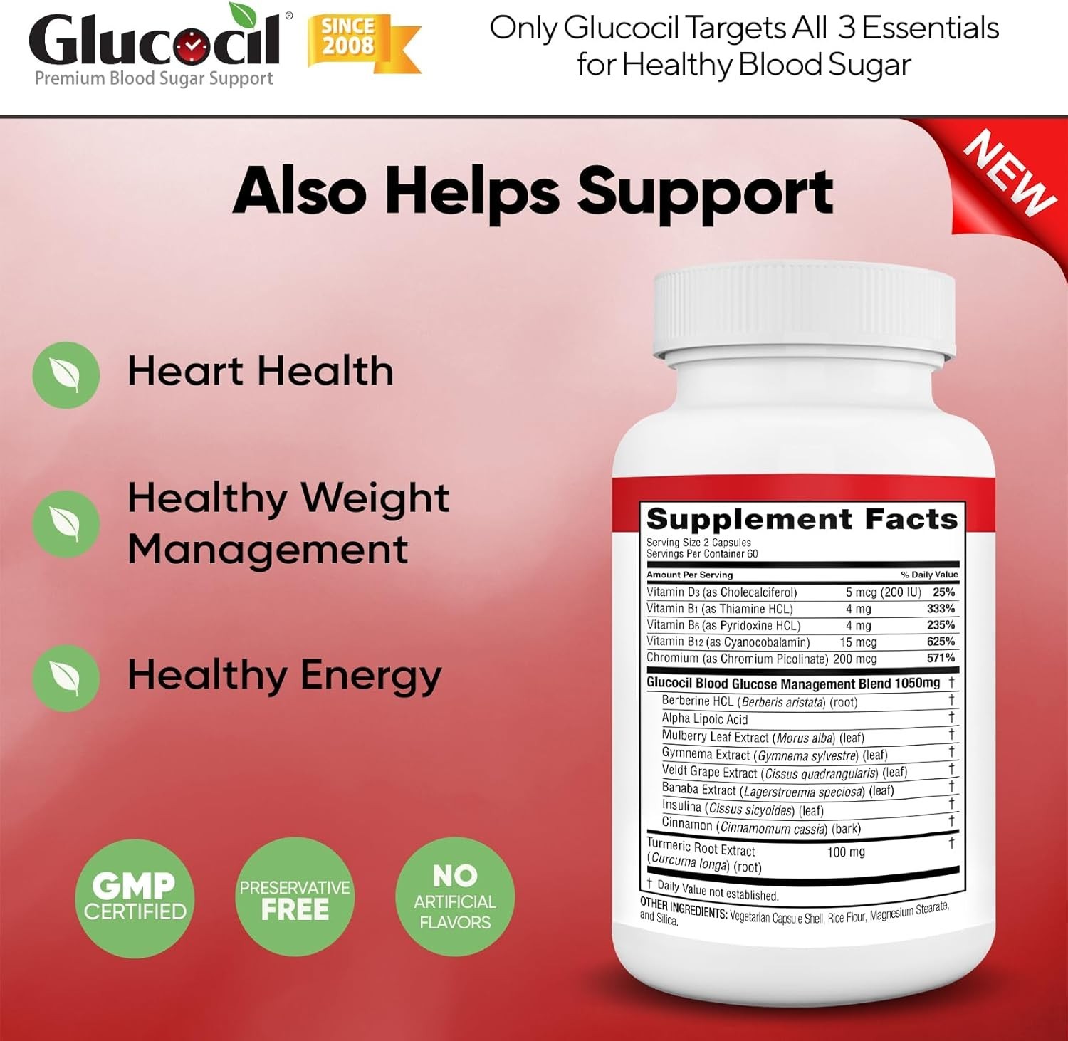 2-Pack Glucocil Blood Sugar Support 30-Day Supply 120 Softgels Each New with Box