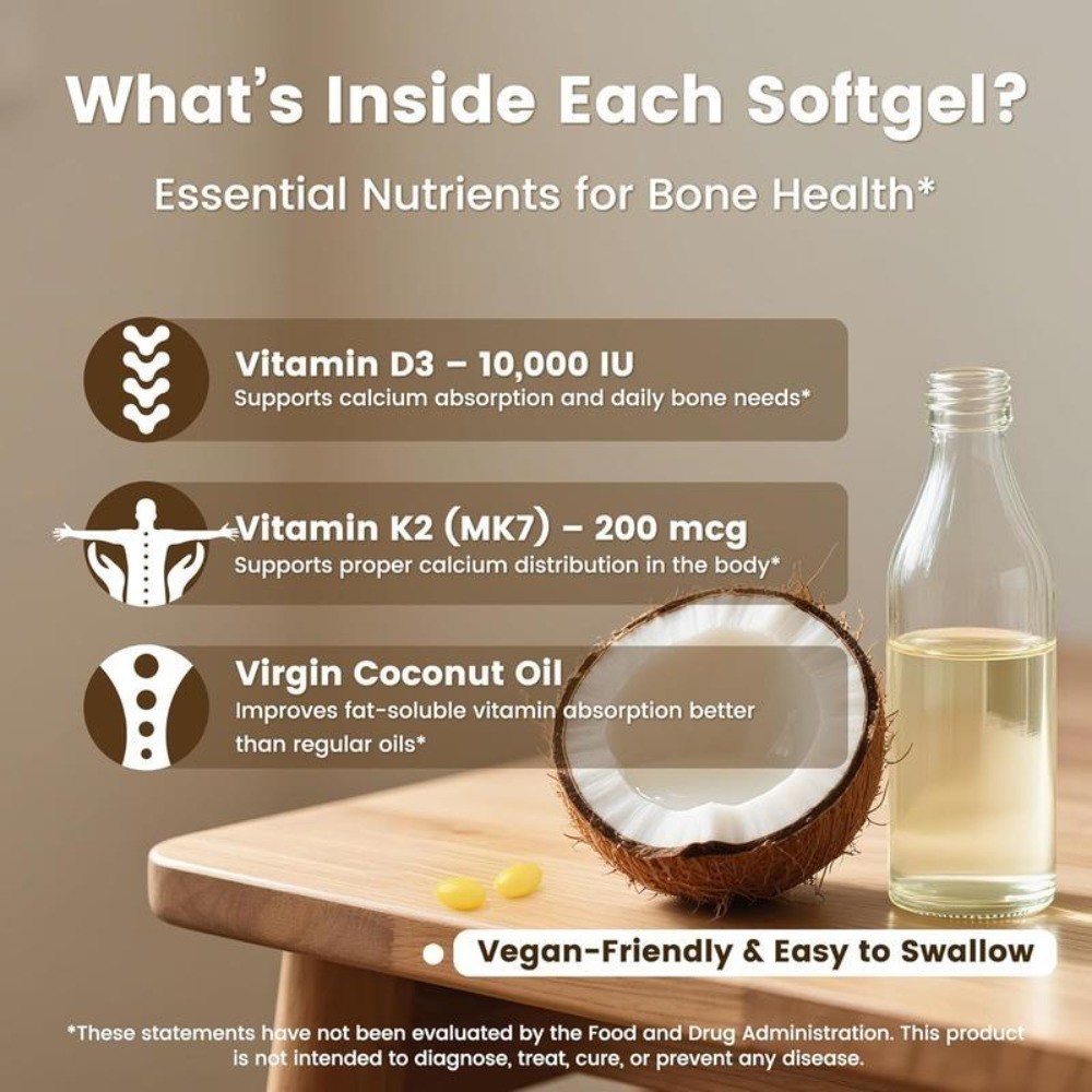 NEW 2-in-1 for Immune, Vitamin D3, 300 VEV Coconut Oil Softgels & Bone Support