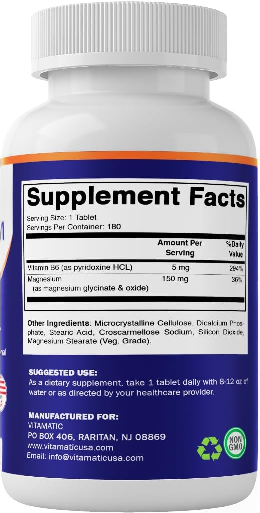Vitamatic Magnesium with B6-180 Vegetarian 180 Count (Pack of 1), No Color