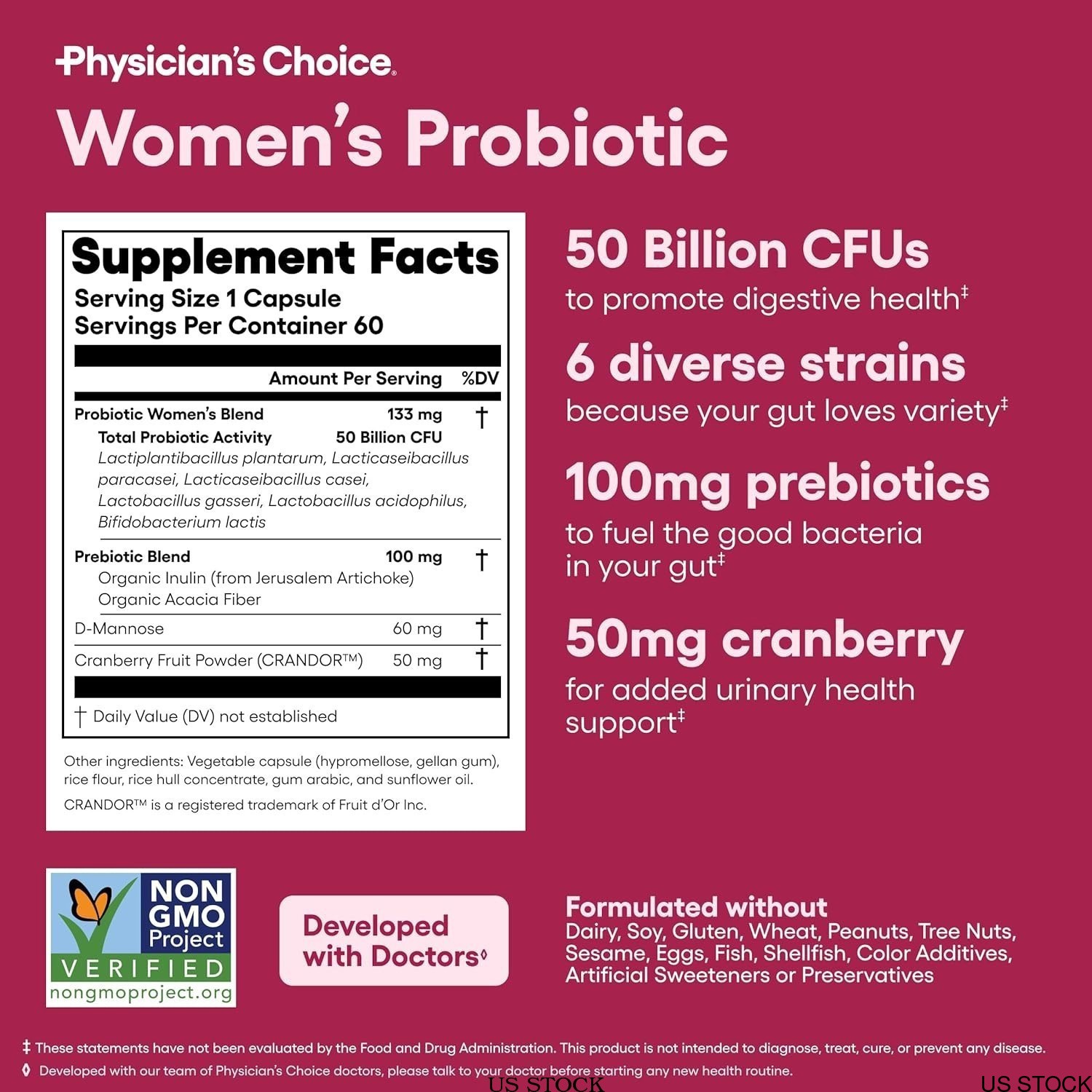 Physician’s | Women’s Probiotic Choice 50 Billion CFU + Organic US Prebiotic