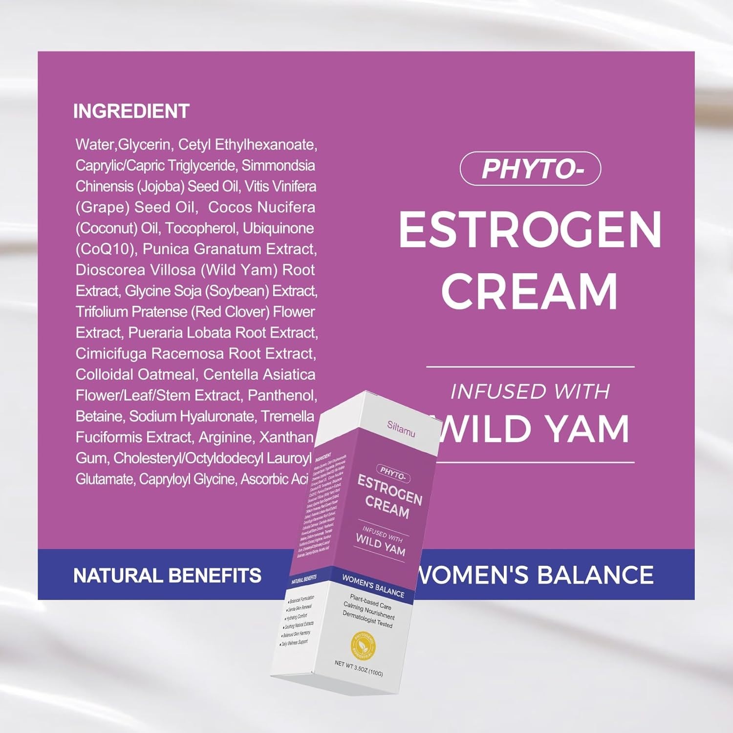 Phytoestrogen Cream for Women – Menopause Support, 3.5 oz Hydrating Moisturizer