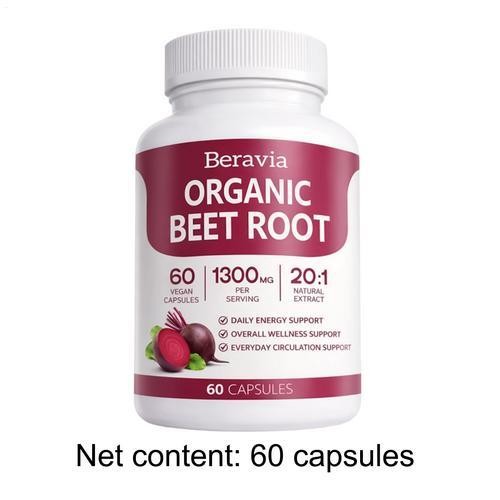 Beravia Organic Beet Root Capsules, Purely Natural, Non-GMO 60-Counts