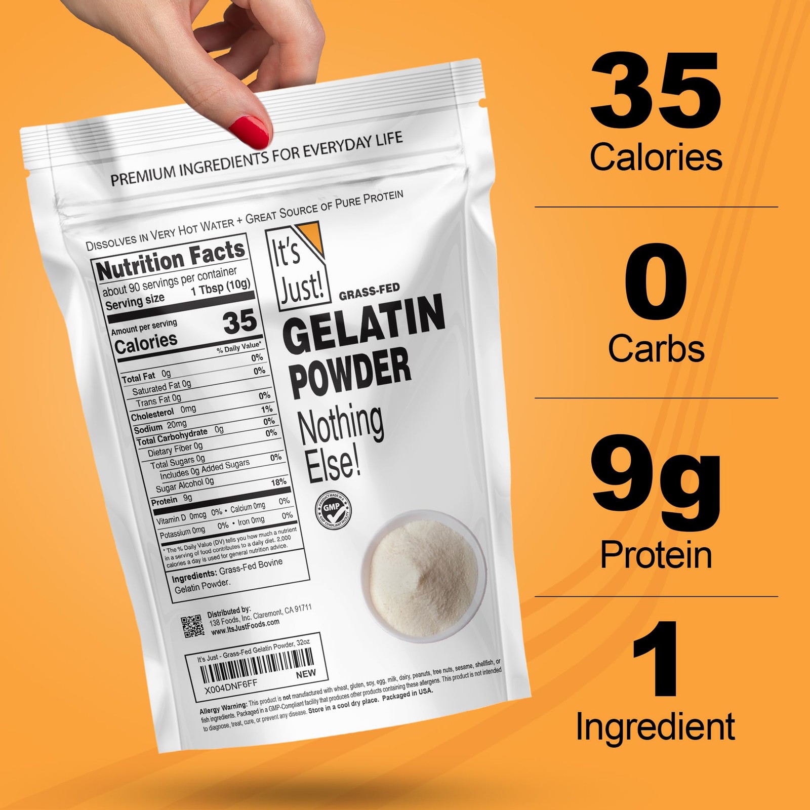 Unflavored Gelatin Powder 2lb – Grass-Fed, Non-GMO, Keto-Friendly for Desserts