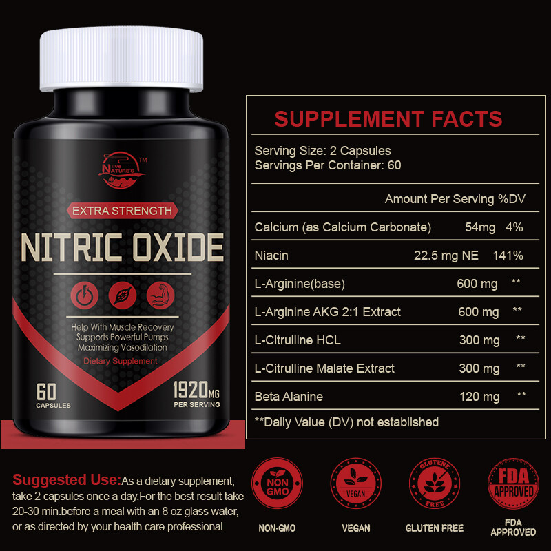 Extra Strength Nitric Oxide Supplement L Arginine 3X Strength -Citrulline Malate