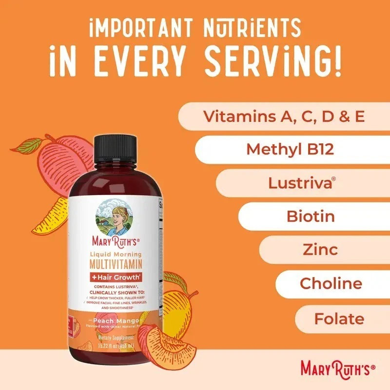 MaryRuth’s Liquid Morning Multivitamin Hair Growth Peach Mango flavor 15.22fl oz