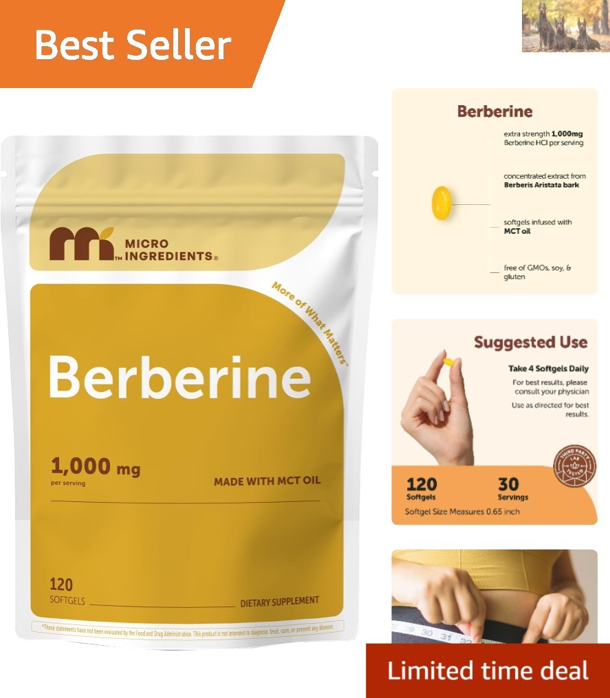 120 Easy-to-Swallow Berberine 1000mg Softgels with MCT Oil – Gluten Free