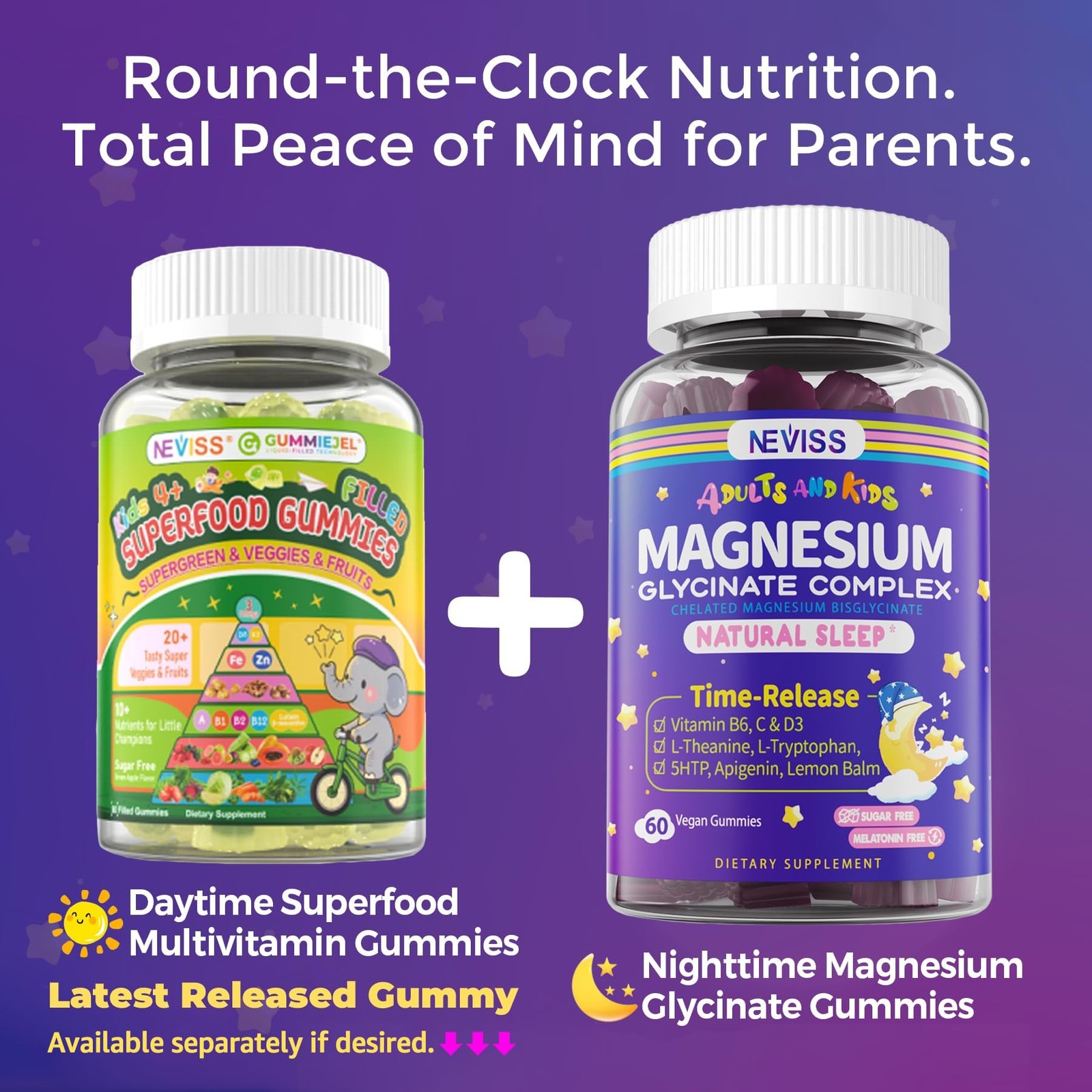Magnesium Glycinate Gummies for Adults & Kids 4+, Sugar 60 Count (Pack of 1)