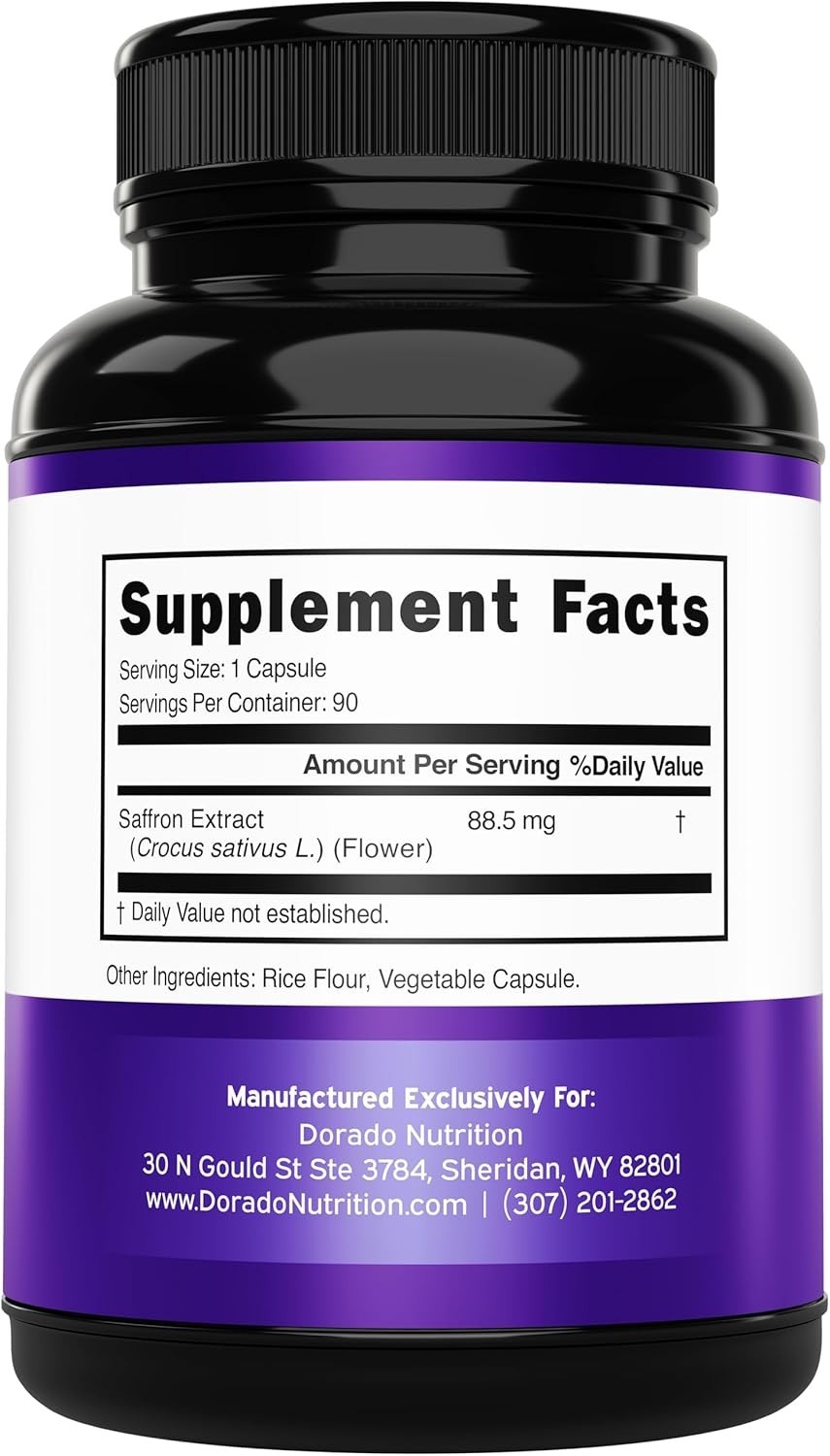 Dorado Saffron Supplement Nutrition 3 Month Supply Pure 88.5Mg Extract Women Men