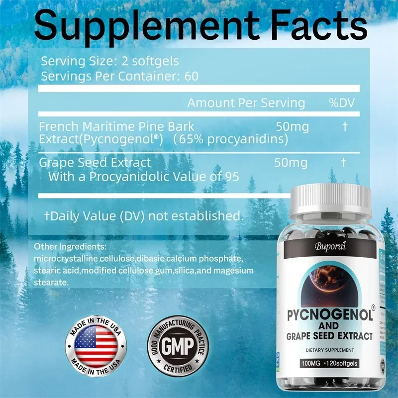 Pycnogenol and Grape Seed Extract 120pcs – Antioxidants,Soothe Skin,Heart Health