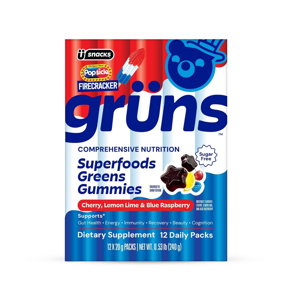 Grüns Limited Time Flavor Firecracker Sugar-Free Adult Greens – 240g/12 Servings