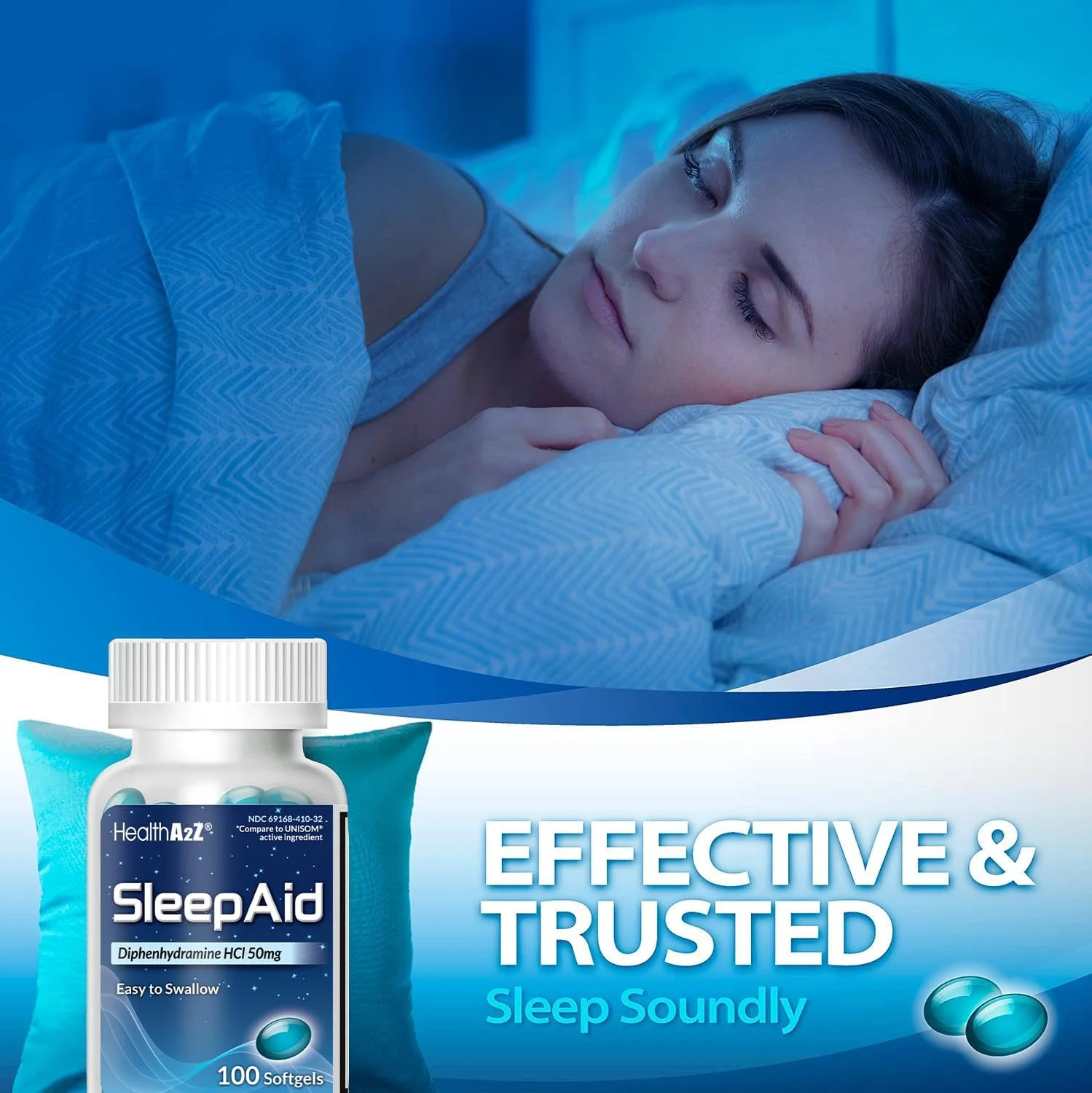 HealthA2Z Sleep Aid Diphenhydramine 50mg Softgels 100 Counts Sleep FROM USA