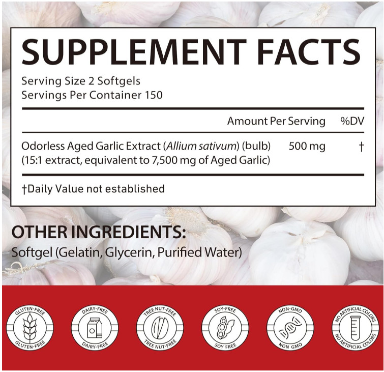 Aged Garlic Extract 7500mg Odorless Supplement Heart Immune Health 300 Softgels