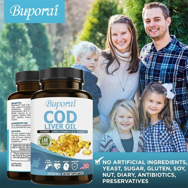 Cod Liver Oil 120pcs,Support Brain,Skin and Nervous System Health,Improve Memory