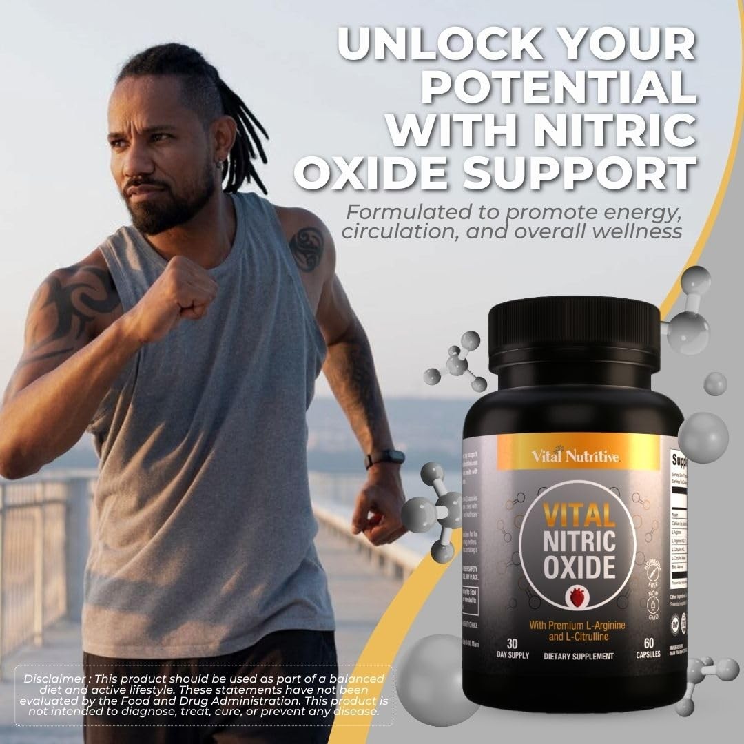 Vital Nutritive Nitric Oxide Supplement Men L-Arginine L-Citrulline 30 Days