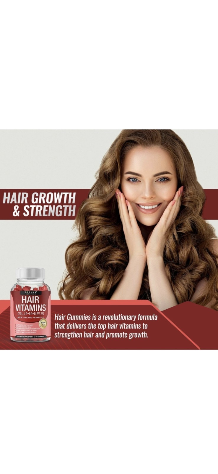 Hair Vitamin Gummies Supplement.Unisex,Hair Growth Vitamins-5000mcg Biotin-60Gum