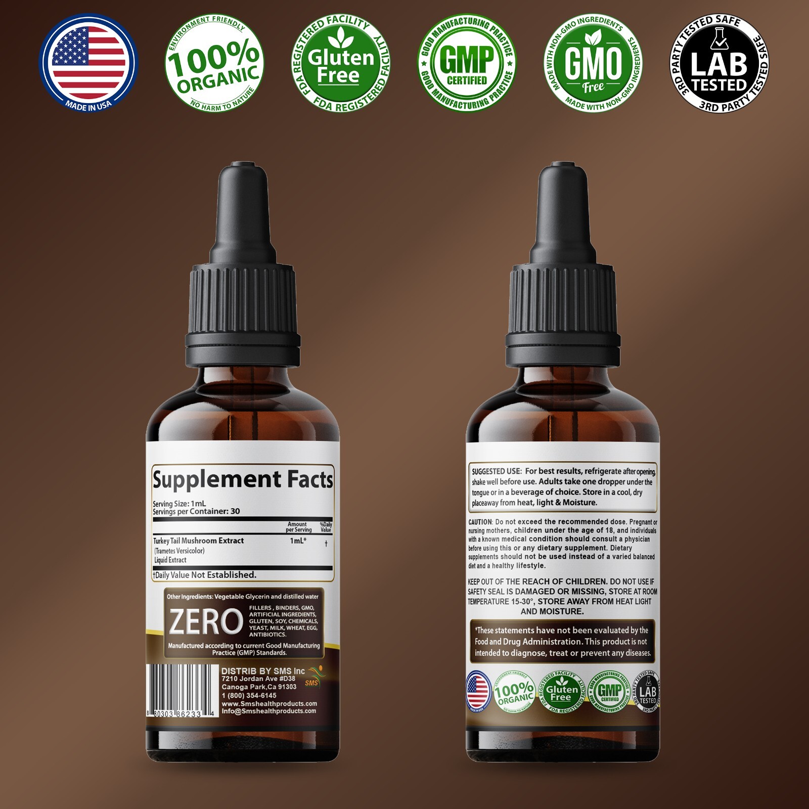 Turkey Tail Mushroom Extract Strong Organic Tincture Liquid Herbal Drops 2 Fl oz
