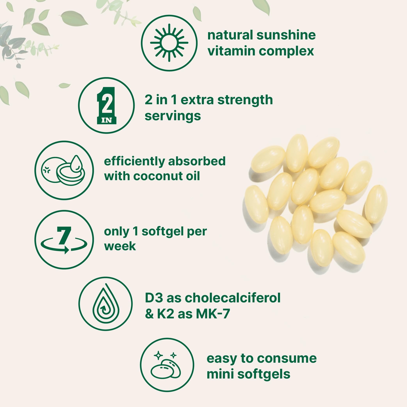 Vitamin D3 50000 IU Plus K2 MK-7 200 mcg 240 Virgin Coconut Oil Softgels