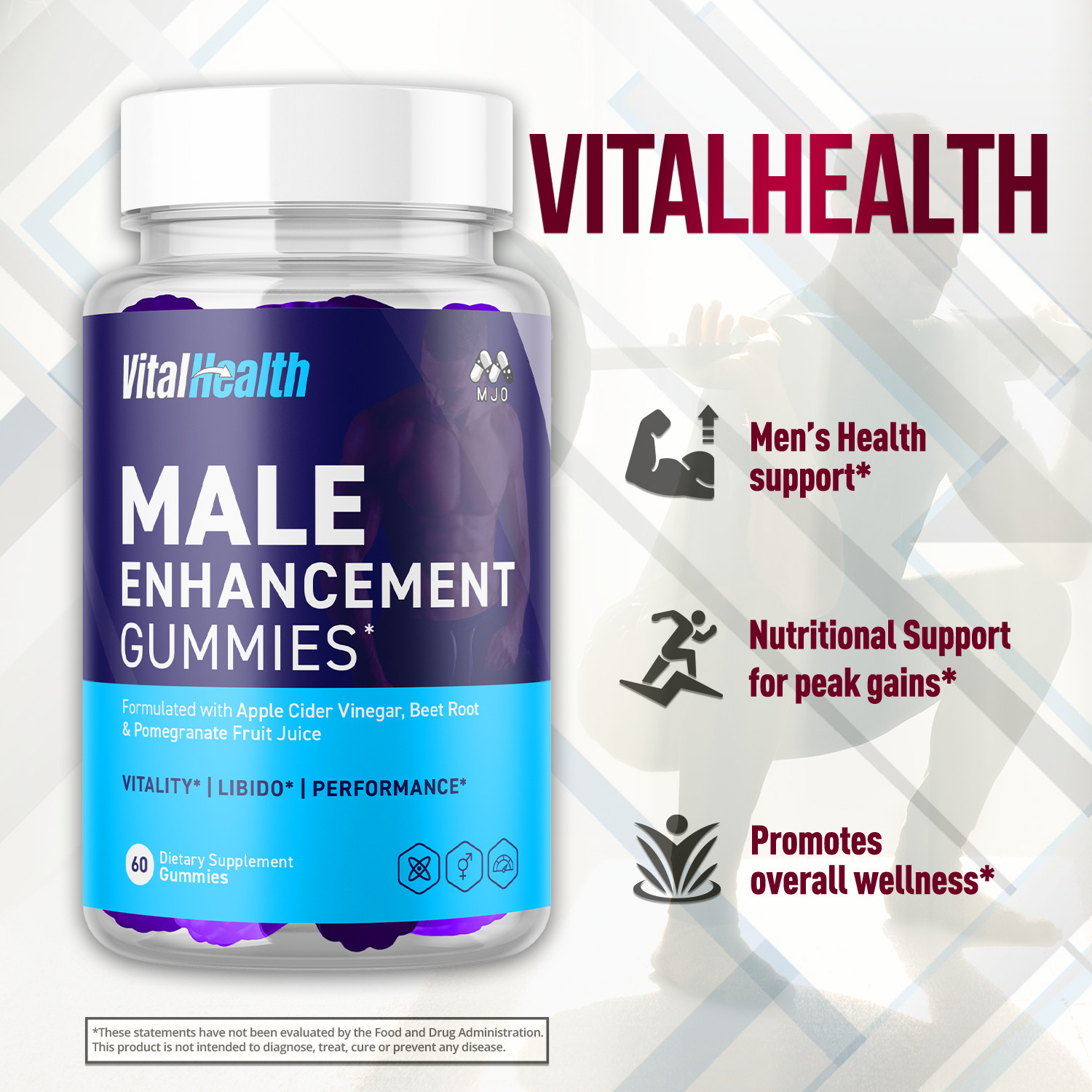 (1 Pack) Vital Health Male Gummys Advanced Max Formula VitalHealth 60 Gummies
