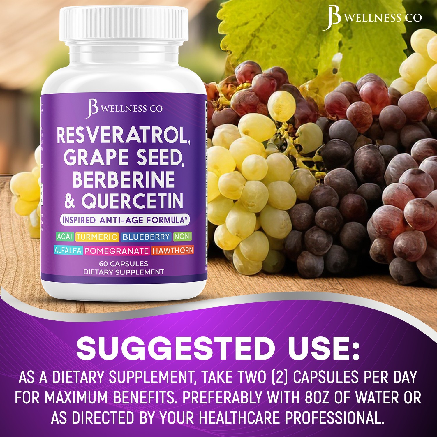 Resveratrol, Grape Seed Extract, Berberine, Quercetin Formula- 2-Pack