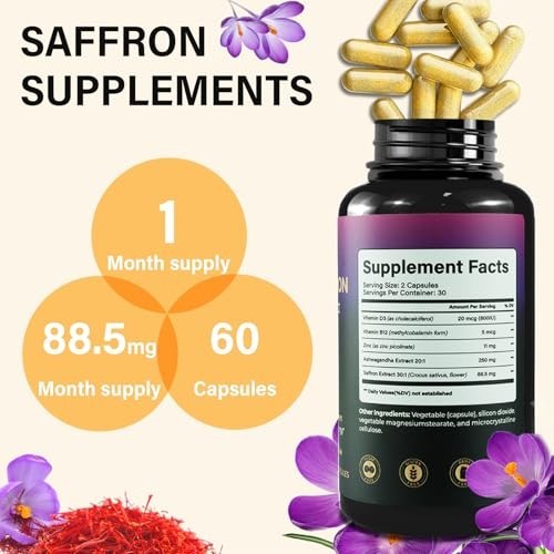 Saffron Extract Supplements Capsules 88.5Mg Natural Saffron Supplements for Mood