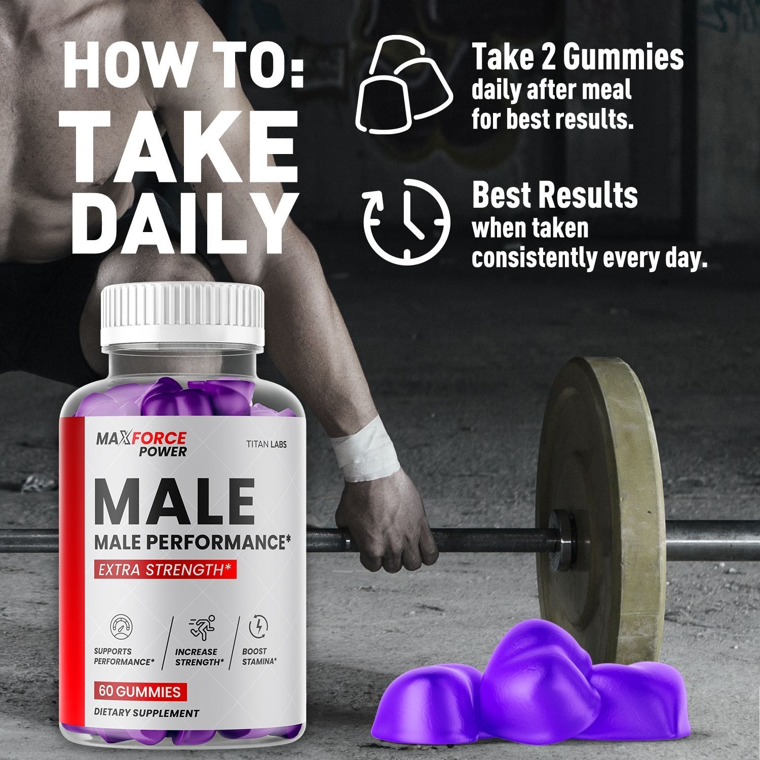 (1 Pack) Max Force Power Male Gummies Advanced Support Supplement 60 Gummies
