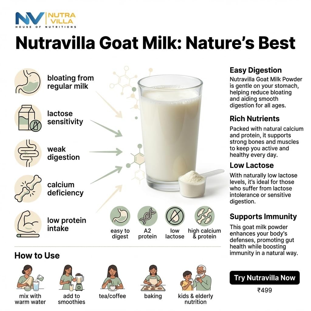 NutraVilla Goat Milk Powder | Easy to Digest, Rich Calcium & Protein | Mild Lact