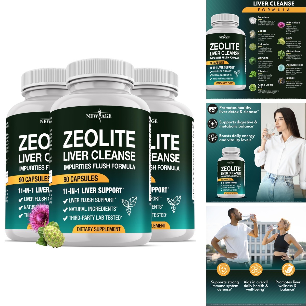 NEW AGE Liver Cleanse & Repair Zeolite Adults Noni NAC Milk Thistle 270 Count