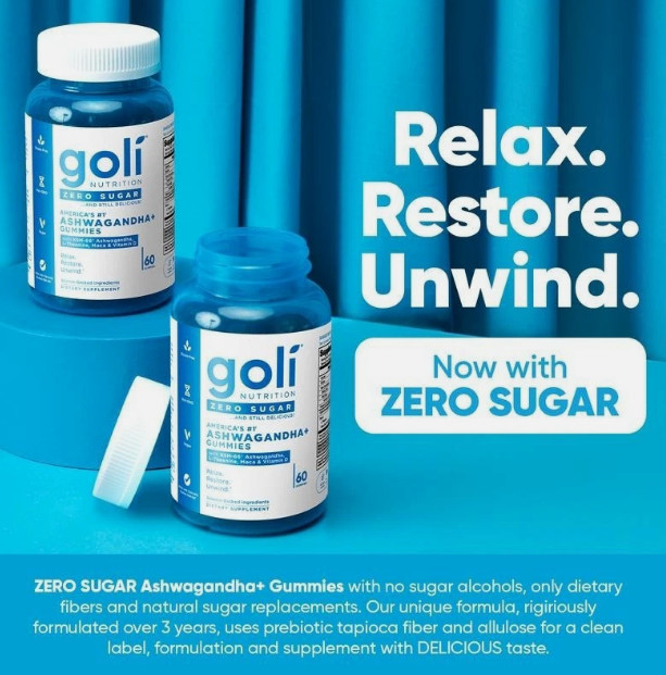 3 BottlesGoli Zero Sugar Trio -ACV Ashwagandha & Probiotic Gummies60 Caps/Bottl