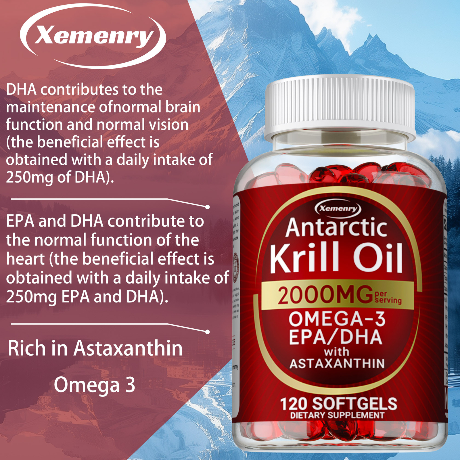 Antarctic Krill Oil – Omega-3 EPA, DHA, Astaxanthin, Anti Aging, Memory Support