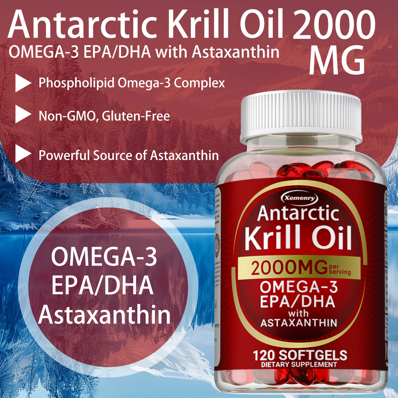 Antarctic Krill Oil – Omega-3 EPA, DHA, Astaxanthin, Anti Aging, Memory Support