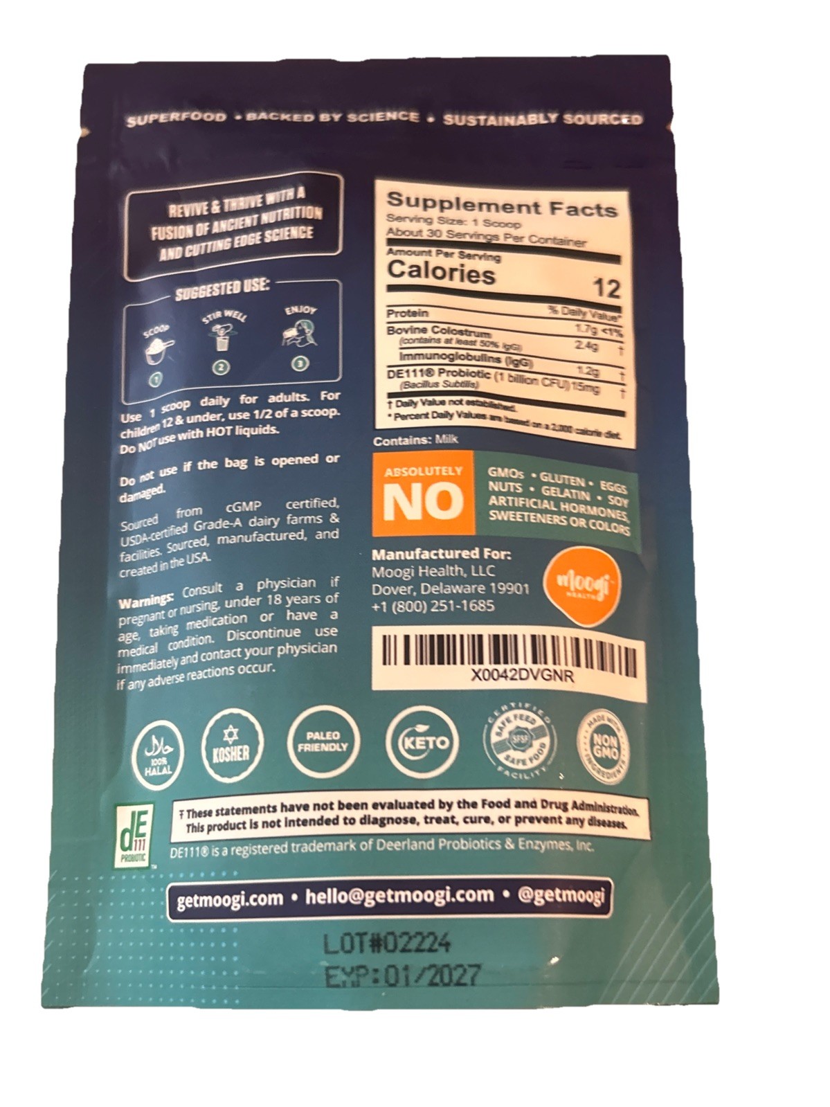Moogi Health Colostrum 2.6 Oz X 4 Bags Exp 1/27