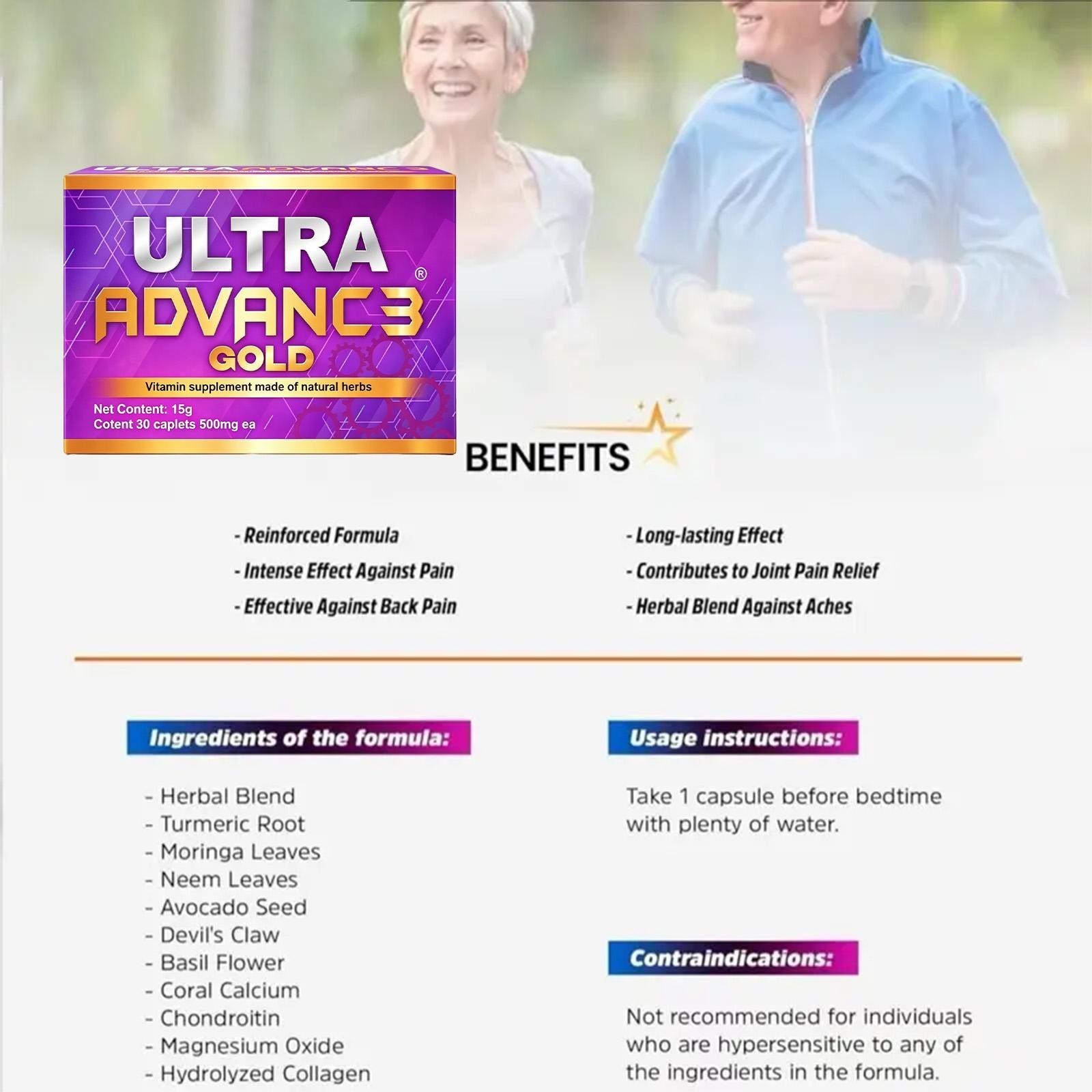 3 Pack Ultra Advance Vitamin & Mineral Supplement 30 Capsules 500 Mg New6e