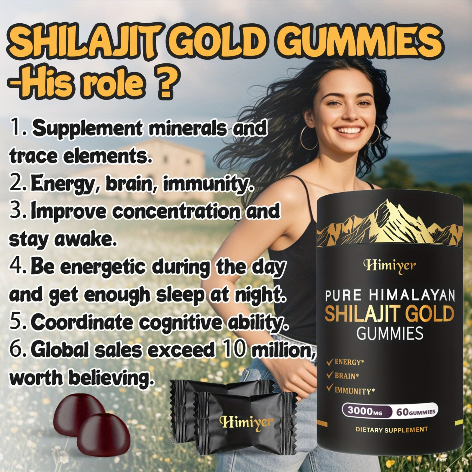 Pure Shilajit Gold gummies- 3000mg Ginger Ginseng Ashwagandha Multi Mineral