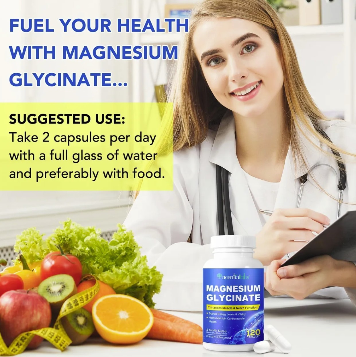 Magnesium Glycinate 120 Capsules 1040mg High Absorption for Sleep Stress Muscle