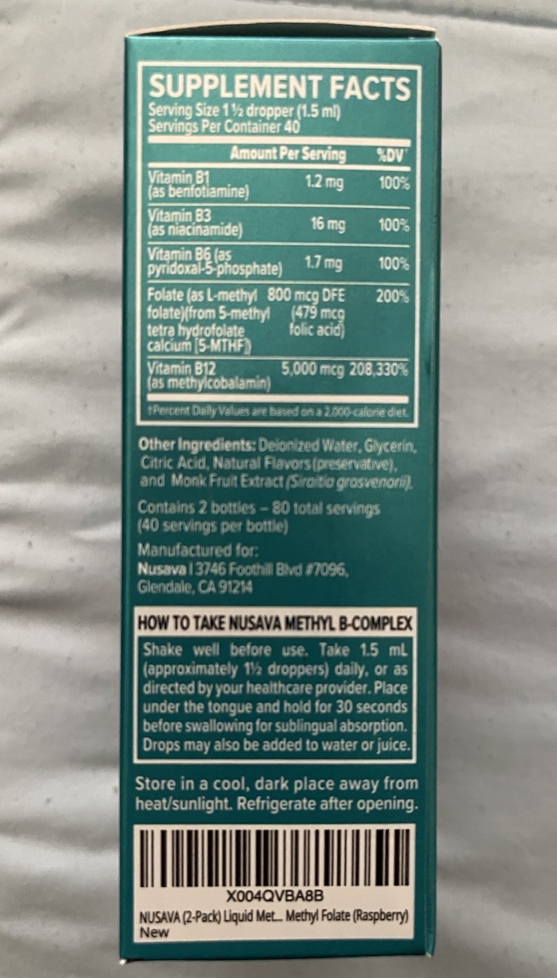 Nusava Vitamin B12 + B6 Liquid Drops 5000 mcg – Raspberry Flavor, 2 fl oz x 2