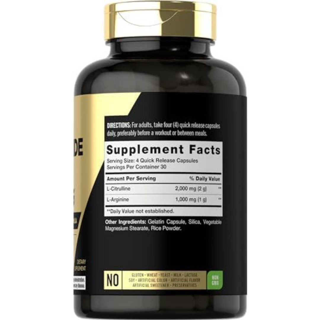 Nitric Oxide Supplement 3000mg 120 Caps Pre-Workout with L-Arginine L-Citrulline