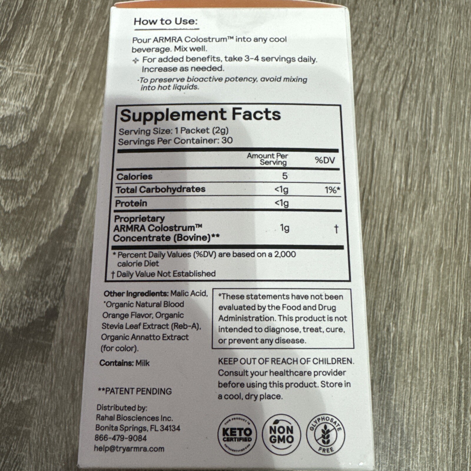 ARMRA Colostrum Health Revival Blood Orange Immune Barrier Support 30 Pack 8/26