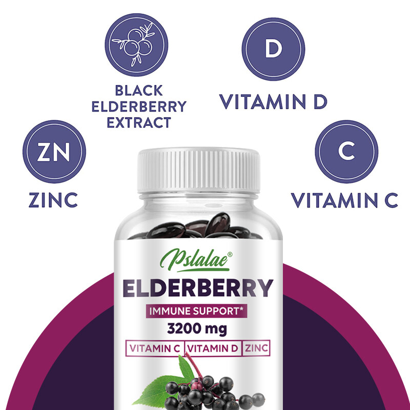 Elderberry Capsules 3200mg – with Black Elder Extract – Energy & Immune Booster
