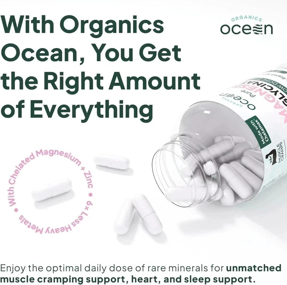 Organics Capsules Low Ocean Glycinate Pure Dose Zinc Chelated 90 Magnesium fresh