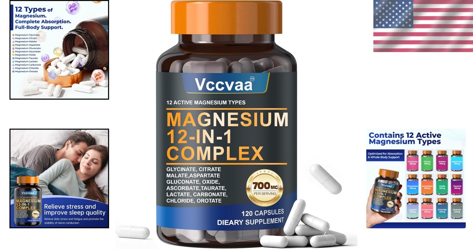 Magnesium Complex 700mg – 12-in-1 Supplement 120 Count (Pack of 1)