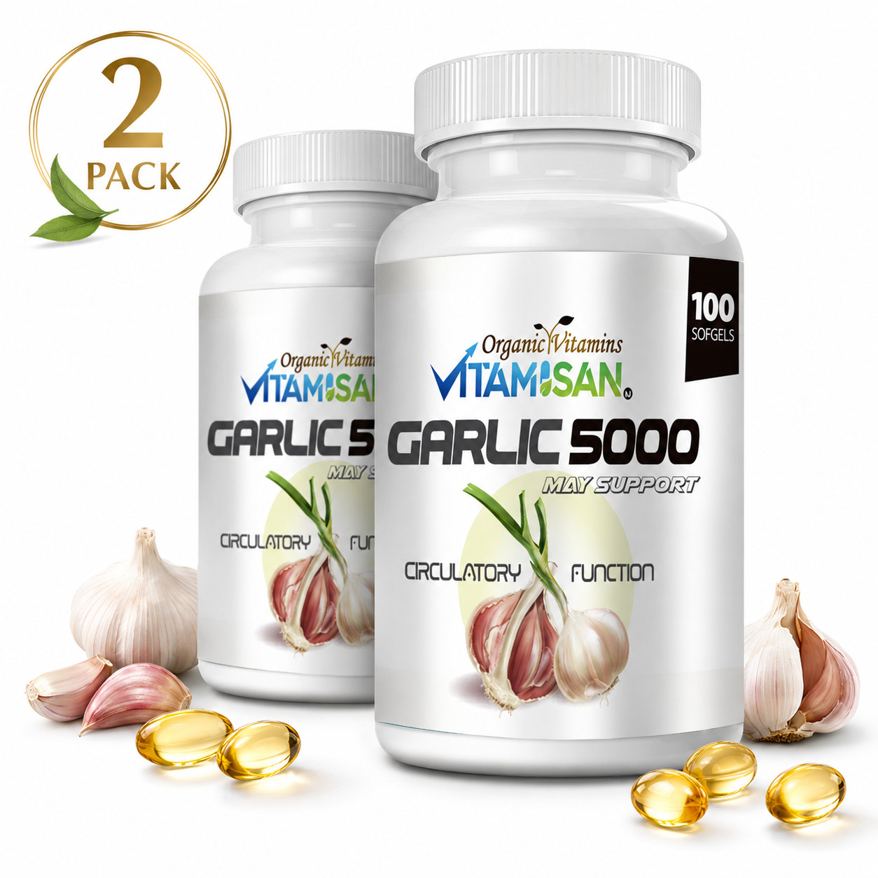 2 Garlic Fresh Extract 5000 mg Cholesterol Health supp 200 Antioxidant Pills gel