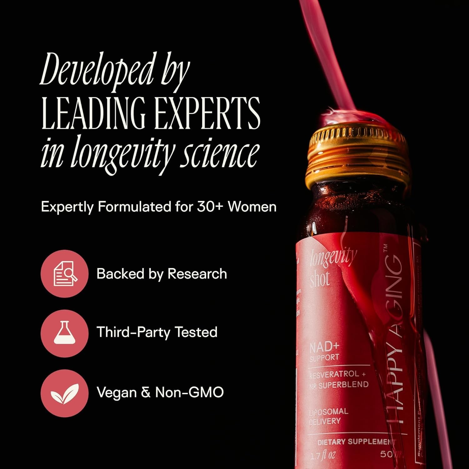 Happy Aging Liquid NAD+ Supplement for Women | Liposomal Nicotinamide Ribosid…